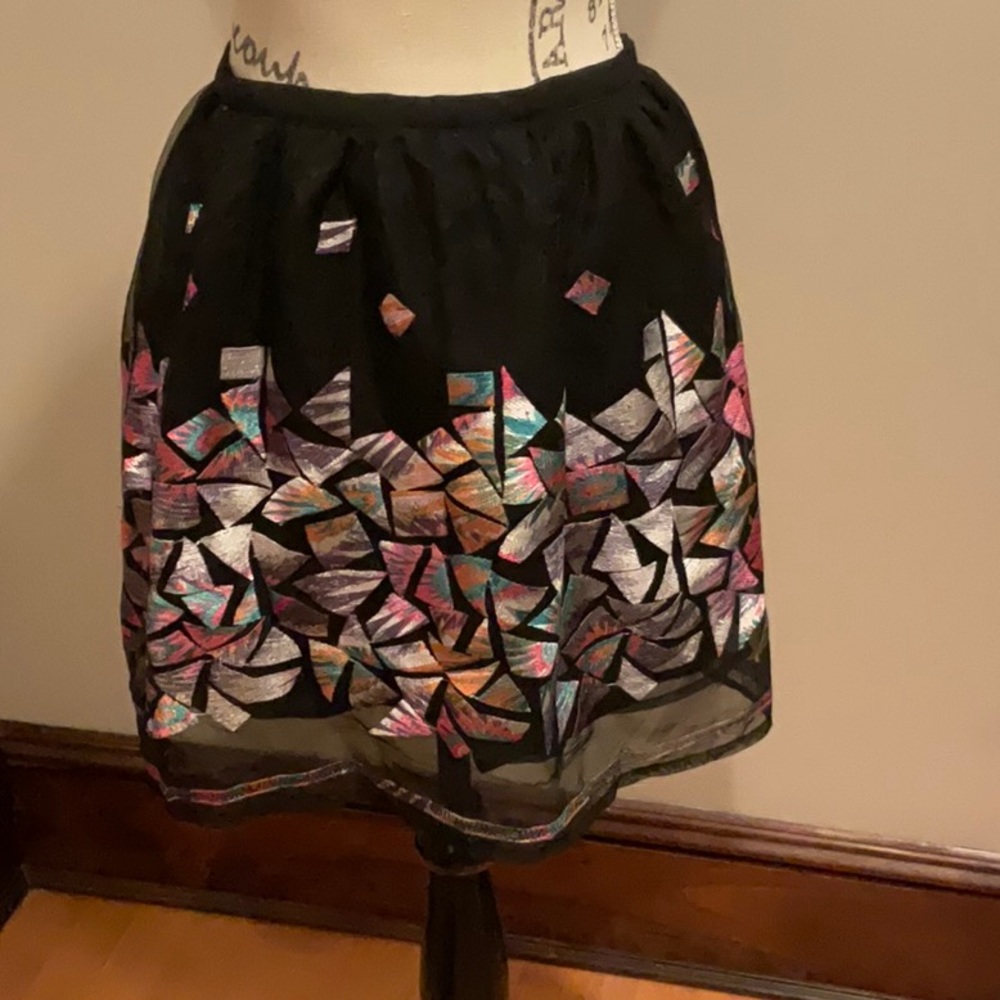 Multicolored Embroidered on Black Skirt. Size Medium